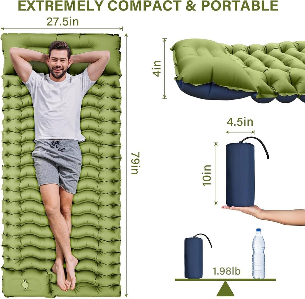Надувной коврик для кемпинга, сверхлегкий коврик для кемпинга, подушка с ножным насосом, надувной спальный коврик, компактный коврик для кемпинга, походная палатка,