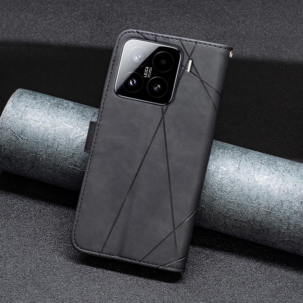 BINFEN COLOR For Xiaomi 15 Pro Phone Cases Wallet Stand Geometry Imprinted Leather Cover