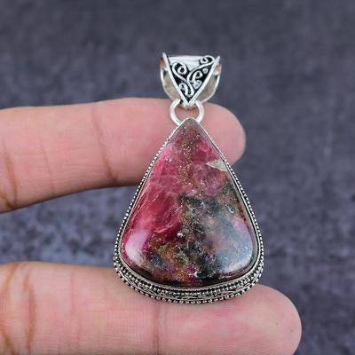 Подарочный кулон ручной работы из стерлингового серебра 925 пробы с натуральным родонитом 2,17 дюйма y1R46