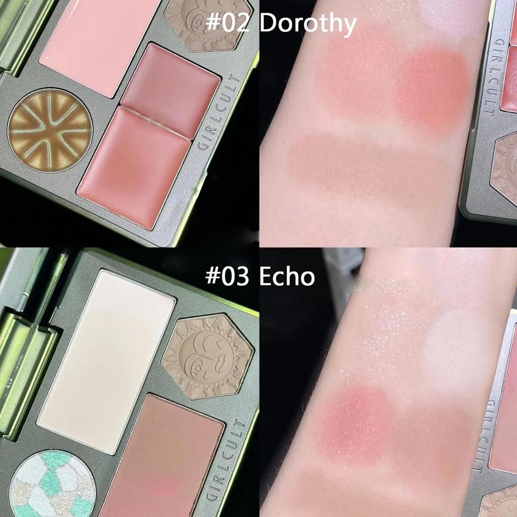 girlcult Палетка для лица 01 Rosewood - Универсальная K-Beauty палетка с румянами, хайлайтером и контурингом