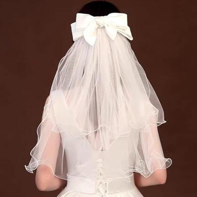 Заколка-бантик для волос из белого жемчуга с короткой фатой для свадеб и женских аксессуаров