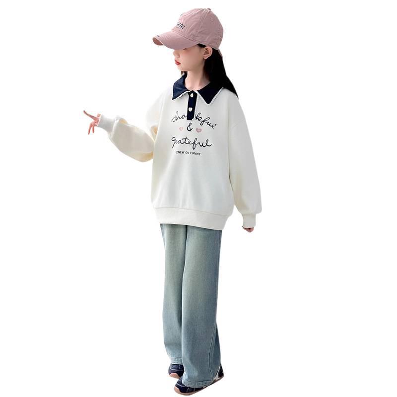 Универсальный стильный свитшот с воротником поло для девочек - Осенняя и весенняя мода