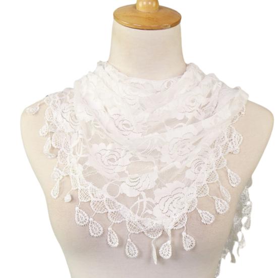 Lace Triangle Scarf See-through Solid Color Scarf with Rose Elements Versatile Shawl Headscarf Daily Decoration