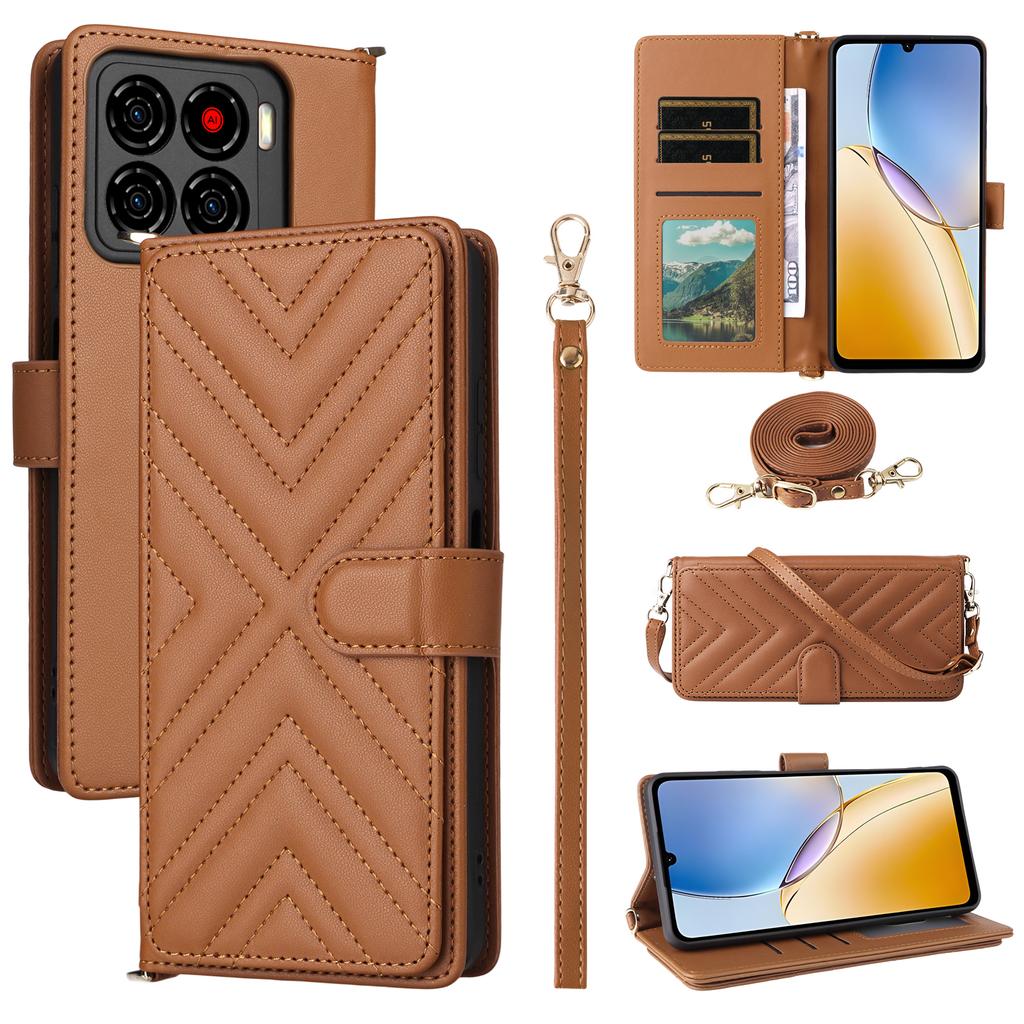 Чехол для ZTE Blade A56 с плечевым/кистевым ремешком Кожаный чехол для телефона Подставка Кошелек