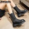 Женские ботинки, осенне-зимние эластичные ботинки средней длины, ботинки на толстой подошве, женские ботинки с одной внутренней боковой молнией