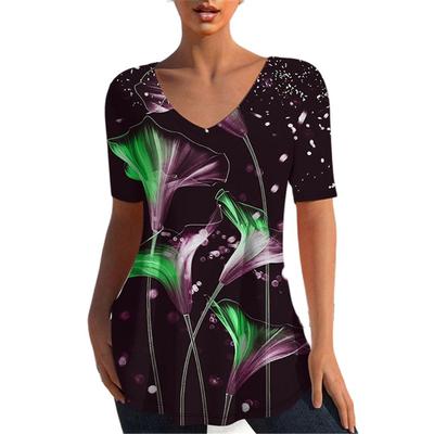 Футболка женская с цветочным пейзажем, цифровым 3D принтом, топы, повседневные футболки, летние футболки с коротким рукавом, новые рубашки с круглым вырезом Femme
