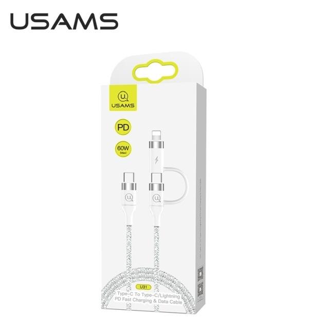 Kabel USB-C do Lightning USAMS 60W Power Delivery Szybkie ładowanie Biały