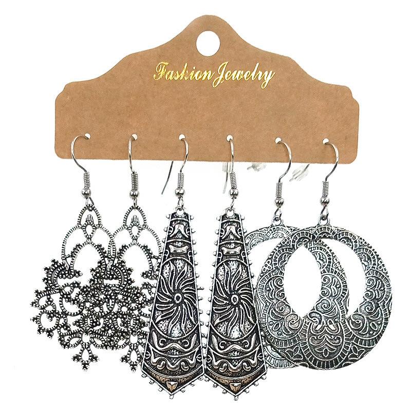 Antique Sliver-Plated Hollow Alloy Geometric Dangle Indian Earrings For Women Gypsy Zircon Boho Ethnic Leaf Bell Tassel Earring
