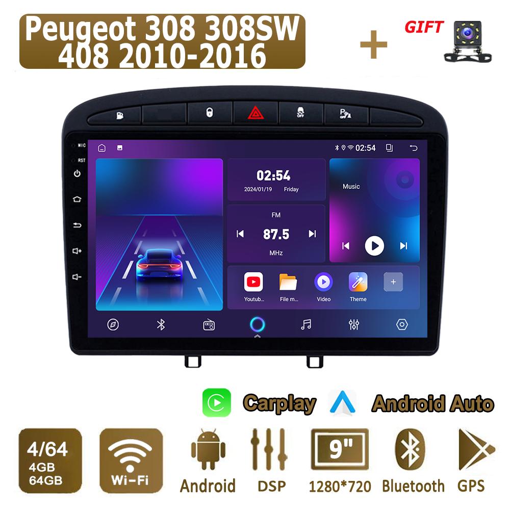 Android Carplay автомобильное радио для Peugeot 308 308SW 408 2010-2016 мультимедийный проигрыватель головное устройство стерео GPS навигация BT WIFI 4+64 ГБ