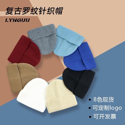 Осенне-зимняя толстая вязаная шапка в стиле ретро с полосками, мужская и женская однотонная вязаная круглая шапка, шерстяная шапка для тепла