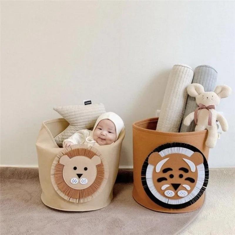 Adorable Cartoon Animal Felt Storage Bin Kids Toy Organizer Large Capacity Laundry Basket for Room Cloth Organizing Baskets