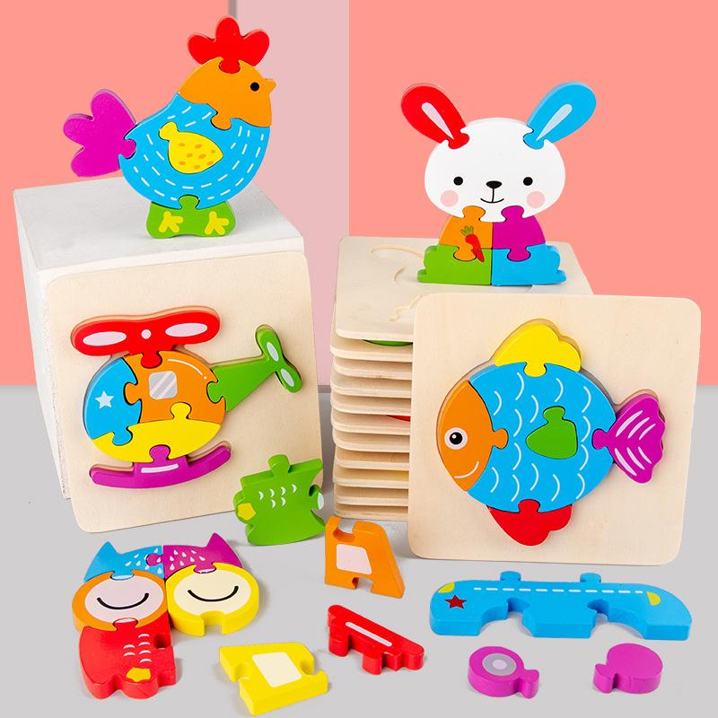 Может использоваться как детская деревянная 3D мультяшная головоломка с изображением животных, трехмерный пазл, обучающая игрушка Монтессори для раннего развития