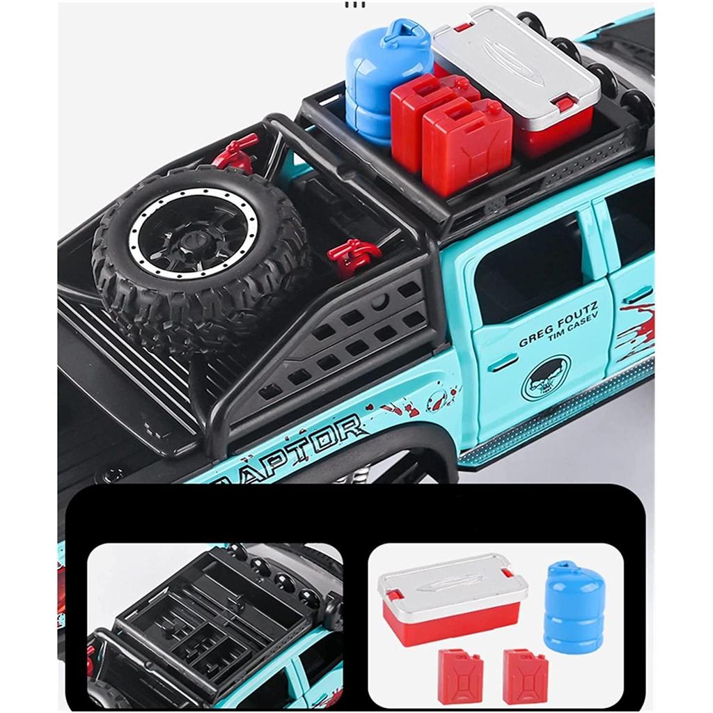 1/28 Scale Ford Raptor F150 6X6 Pickup Truck Diecast Car Model Toy, Pull Back Toy Vehicle with Sound and Light for Kids Toddler Gift Collection