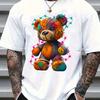 Men's Summer 100 Cotton Fashionable Casual Sports Loose Large Cartoon Teddy Bear Pattern Printed Round Neck Short Sleeve T-shirt