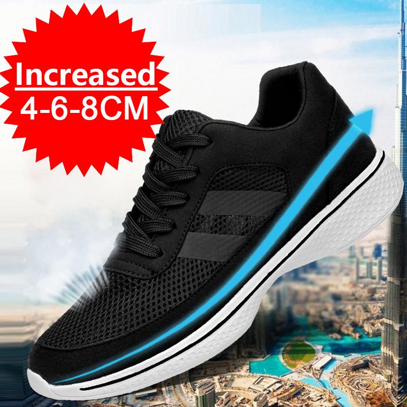 Men Mesh Elevator Shoes Height Increase Sneakers Shoes for Men's 8cm Sports Casual Shoes Invisible Inner Heightening Black Shoes