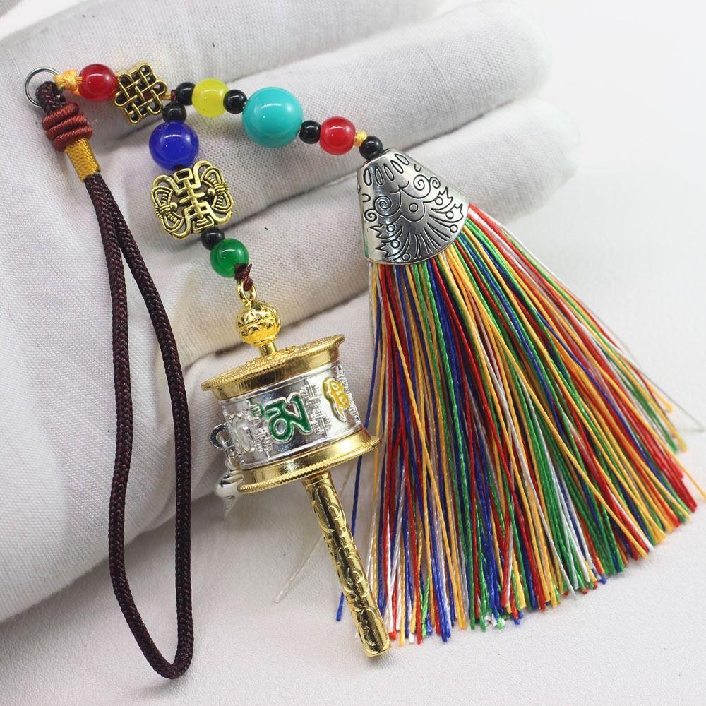 Colourful Tibetan Prayer Tassel Pendant Tassel Spinning Wheel Keyring  Hanging Ornaments