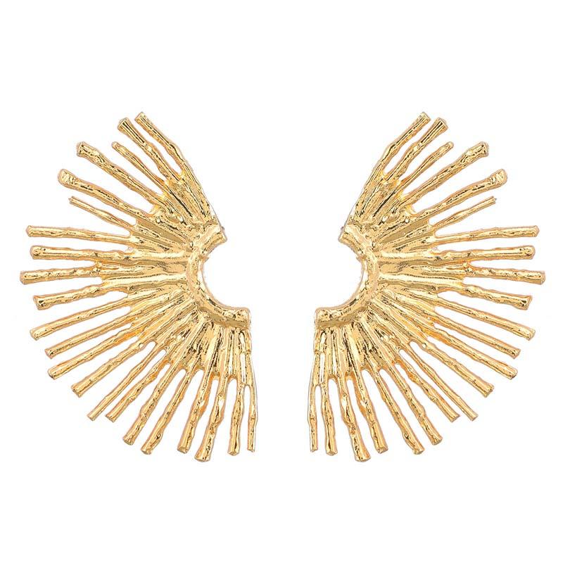 Exaggerated Metal Sunflower Stud Earrings for Women Vintage Gold Color Flower Geometric Statement Earrings Zircon Accessories
