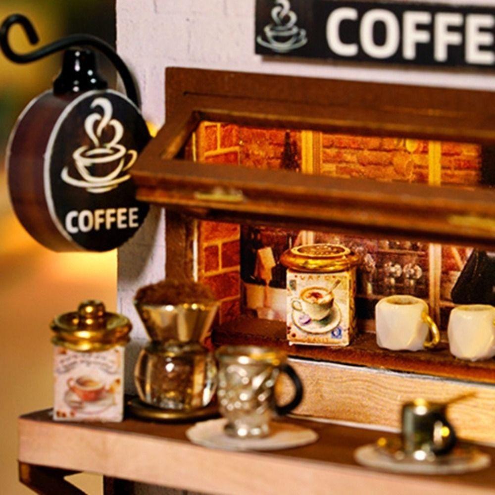 Coffee Shop Model Mini Doll House Miniature DIY Small House Kit DIY Miniature Dollhouses Girls