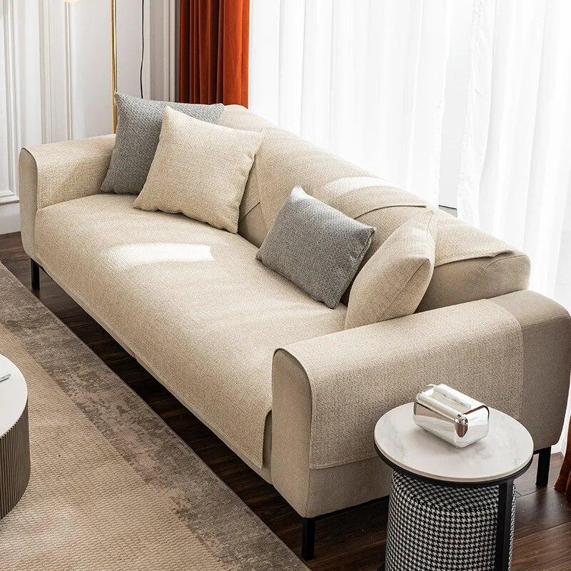 Современный противоскользящий секционный диван-полотенце, роскошный однотонный льняной чехол для дивана для гостиной, универсальный пылезащитный чехол для дивана