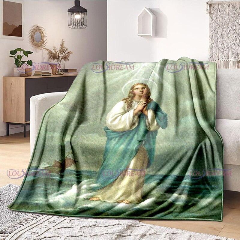 Religious Blessed Virgin Mother Mary Fleece Warm Soft Throw Blankets Fuzzy Bed Blanket for Couch, Bed, Sofa Ultra Warm and Cozy