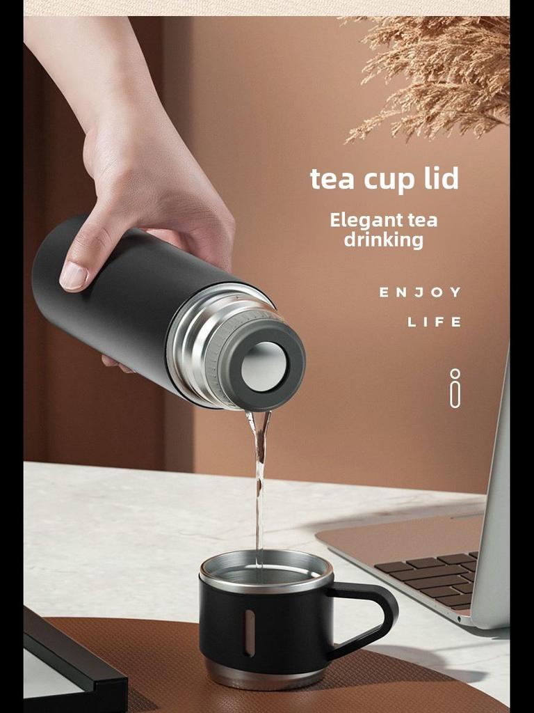 Подарочный набор из термоса из нержавеющей стали объемом 500 мл: 1 чашка и 3 крышки - индивидуальный логотип для мужского делового чая