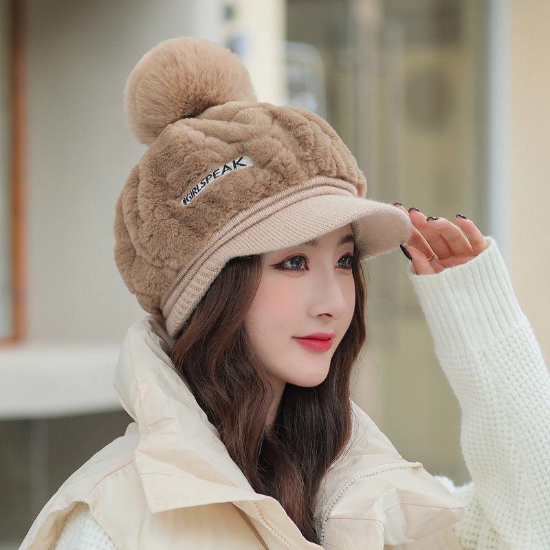 Hat Female Autumn and Winter Japanese Cute All-match Thick Warm Plush Cap Octagonal Cap
