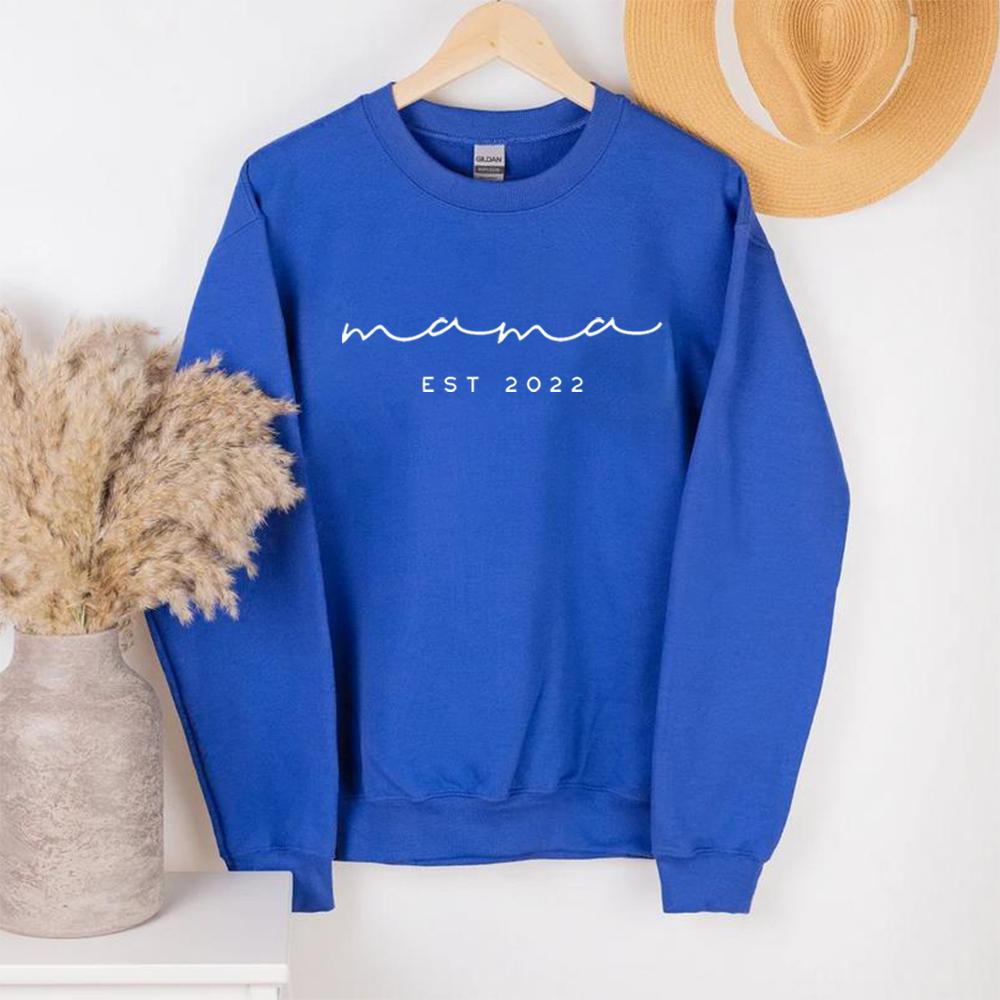 Mama EST 2023 Толстовка Mama Толстовка Рубашка ко Дню святого Валентина Подарок на день матери Подарок на день рождения Женские модные толстовки