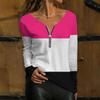 Женские модные повседневные темпераментные топы с длинными рукавами и застежкой-молнией с v-образным вырезом и цветными блоками с принтом