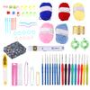 Knitting Kit DIY Blue Chrysanthemum Plastic Crochet Hooks Kit with Woolen Yarn Storage Bag for