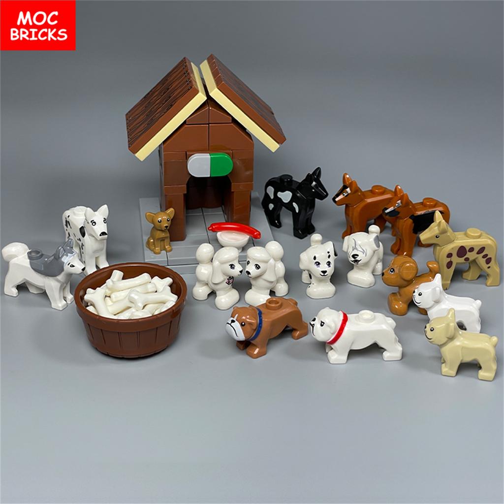 MOC Кубики Серия Маленькие Собаки Французский Бульдог Хаски Пудель Будка Собранные Строительные Блоки Детские Игрушки Пластиковая Кукла