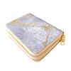 Genuine Leather Wallet with Double Round Card Bill Coin Cowhide Double Floral Glitter Flower Gold Leo&Aoi Zipper, Zipper, Accordion-Style Design,