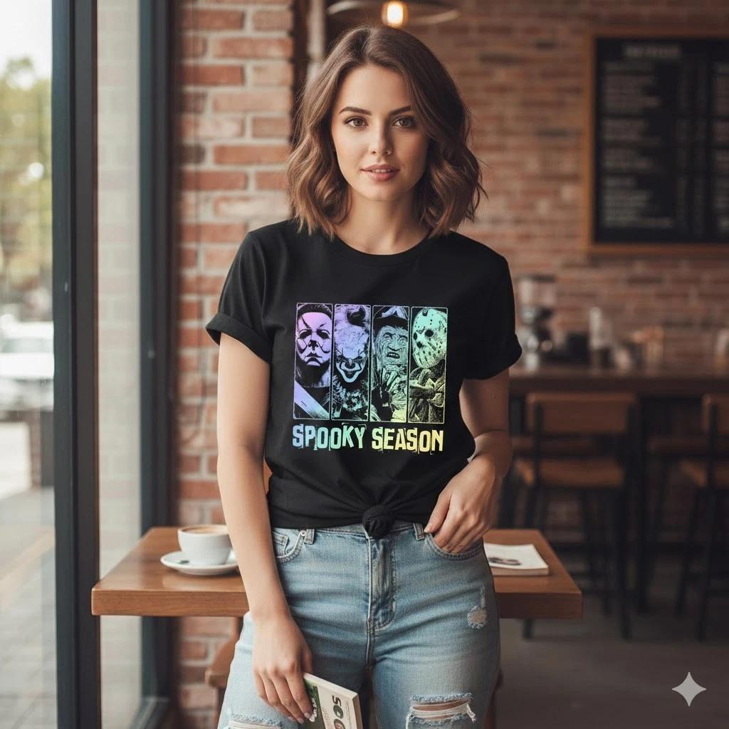 Men's and Women's T-shirts Spooky Season Horror Icons