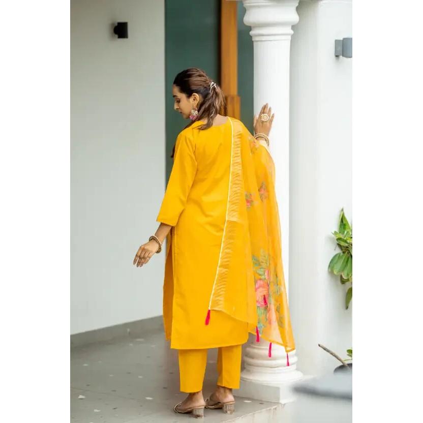 Индийские пакистанские женщины хлопок искусственный шелк курти брюки дупатта комплект сальвар камиз платье SC-2247