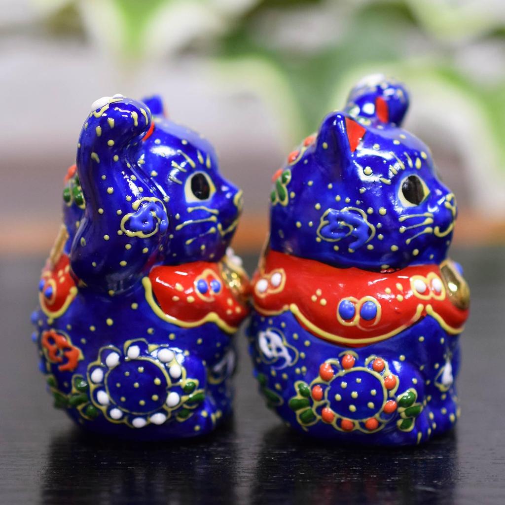 Waza No Kura Lucky Cat Ornament Kutani Ware Chibi Lucky Cat Opening Celebration Birthday Present Pair Gift Aomori-kun