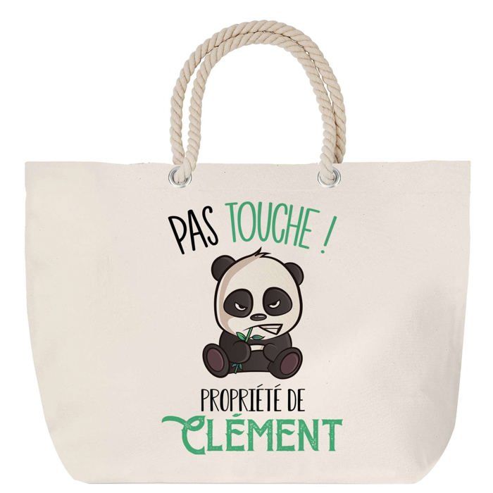Sac de plage anse corde - PLANETEE - Clément Pas Touche Panda - Grand format - Coton - Motif Panda