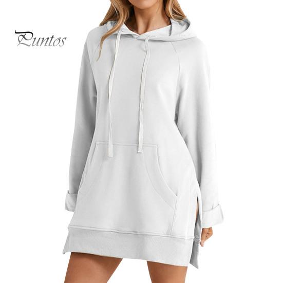Женское платье с капюшоном, свободный однотонный цвет, с разрезом, завязками на талии, с большим карманом, с капюшоном, средней длины, для поездок на работу, свиданий, спортивная толстовка с капюшоном