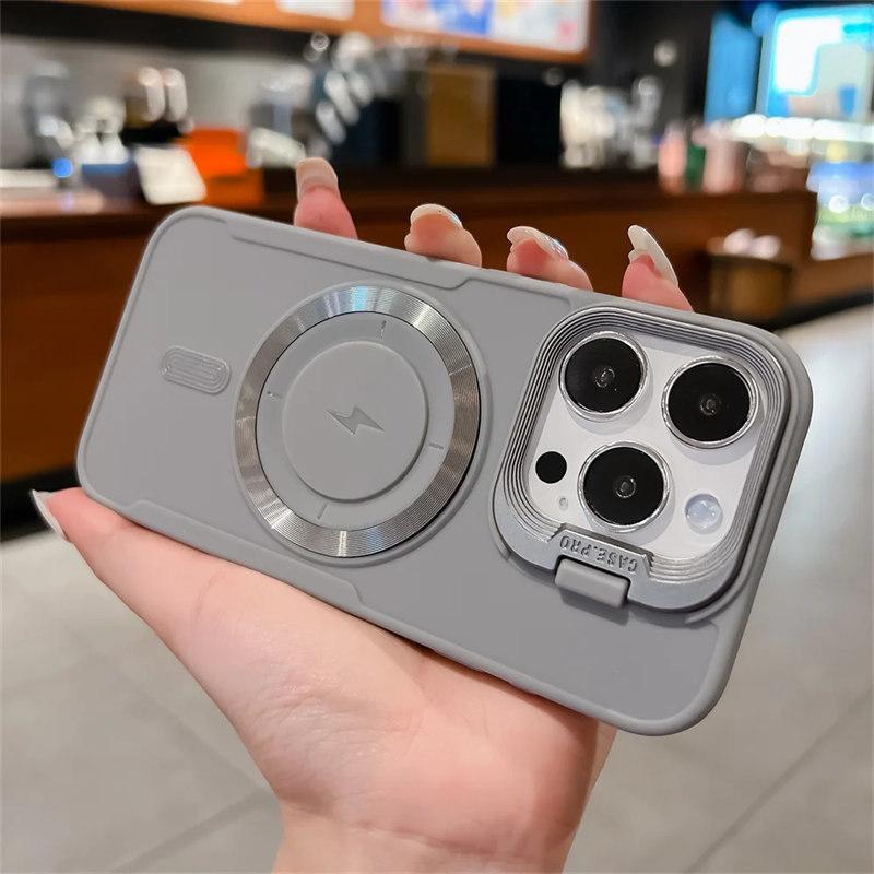 Роскошный откидной магнитный чехол-держатель для объектива для iPhone 16 ProMax 14 15 11 12 13 Pro Max 16 Plus Magsafe Charge силиконовый мягкий чехол
