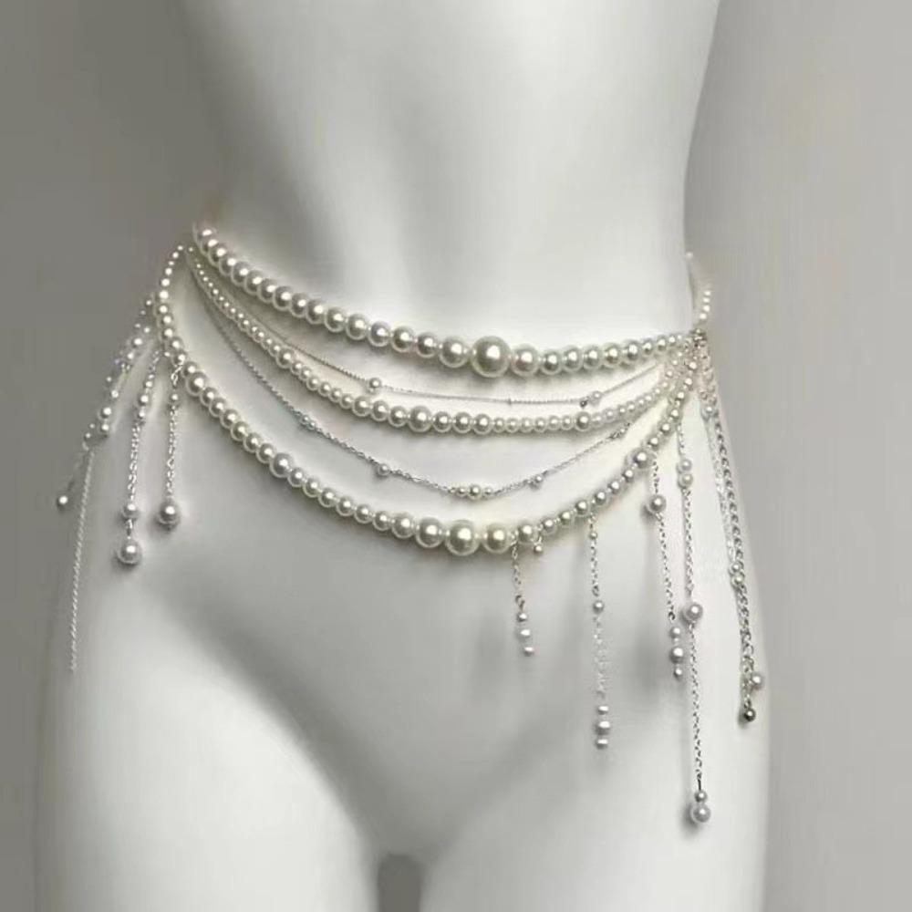Elegant Multilayer Pearl Waist Chain Butterfly Belly Chain Retro Y2k Waistband Dress Accessories