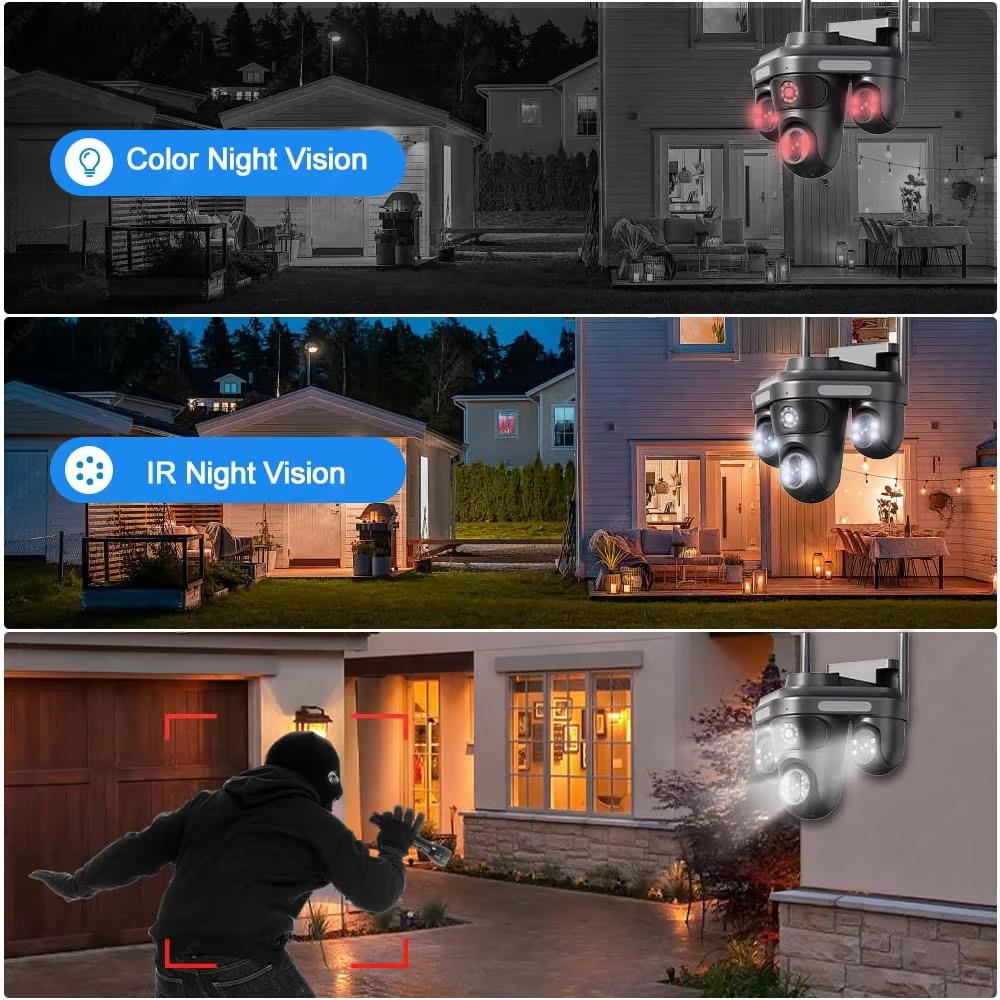 LS VISION 6K 12MP WiFi IP-камера с тремя объективами и 10-кратным зумом. Уличная PTZ-камера с функцией обнаружения движения. Умный дом. Безопасность. Защита. Видеонаблюдение. Камера видеонаблюдения 4K.