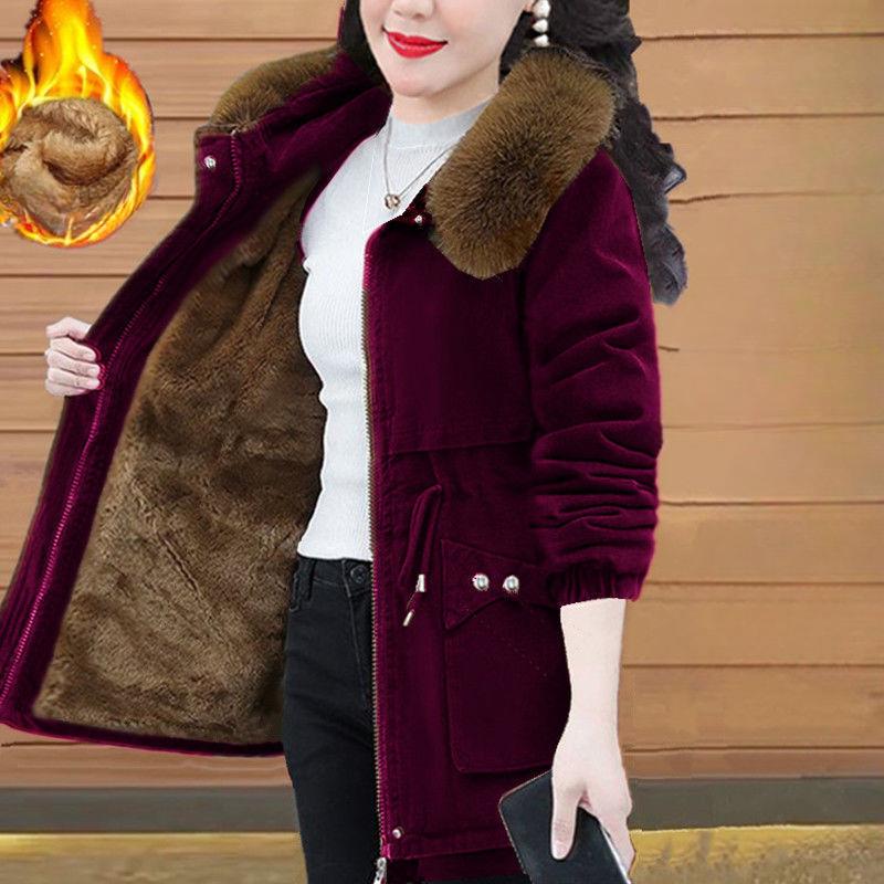 Parker Mid-length Padded Jacket Winter Women's Loose Plus Velvet Padded Jacket Lamb Down Padded Jacket Thicked Jacket