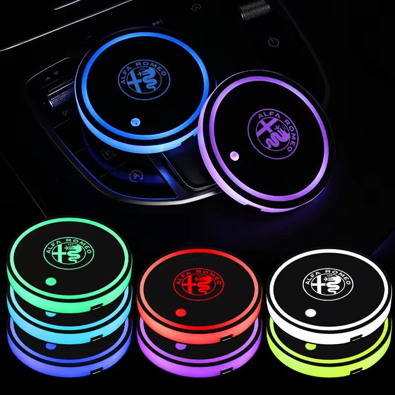 IMKC9 Car USB Charging Luminescent Cup Pad Interior Atmosphere Lamp For Alfa Romeo serpent Giulia 159 156 MITO Stelvio 147 Accessories