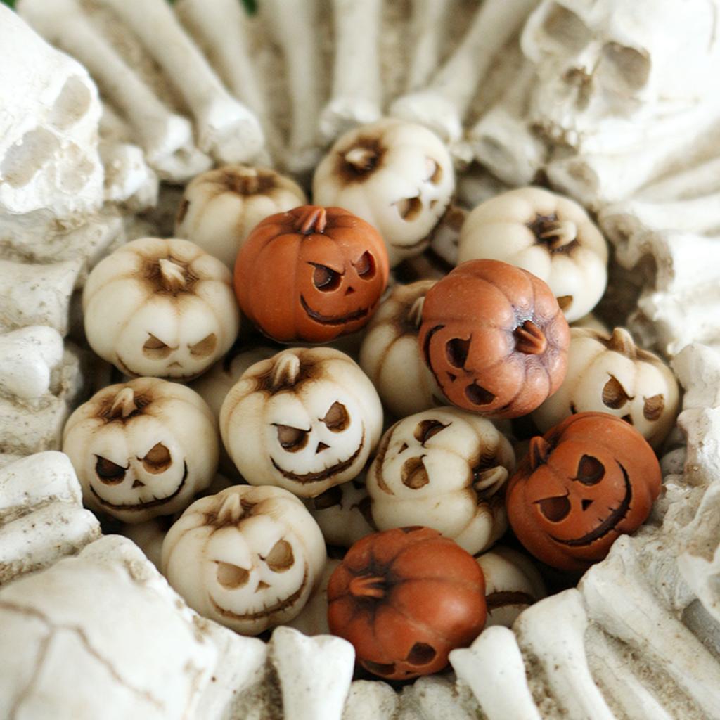 20pcs Mini Ghost Face Pumpkin Decor Set - Halloween Resin Ornaments for Garden Potting, Micro Landscape & Party Decoration