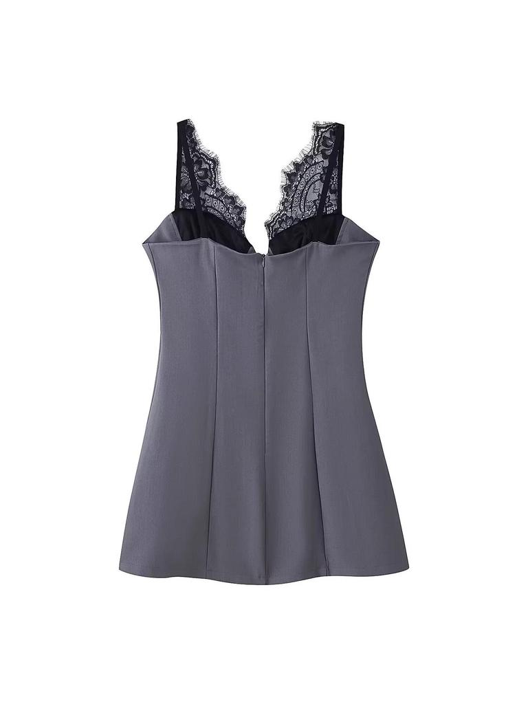 2026 European & American Style Sexy Eyelash Lace Deep V-Neck Slimming Camisole Dress