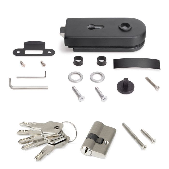 Emuca serrure pour porte en verre avec cadre en bois, cylindre avec clés, pour porte en verre 8-12mm, acier et aluminium, peint en