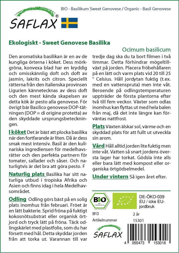 SAFLAX Сад в сумке - Органический - Базилик генуэзский - 800 семян - С субстратом в подходящей устойчивой сумке - Ocimum basilicum
