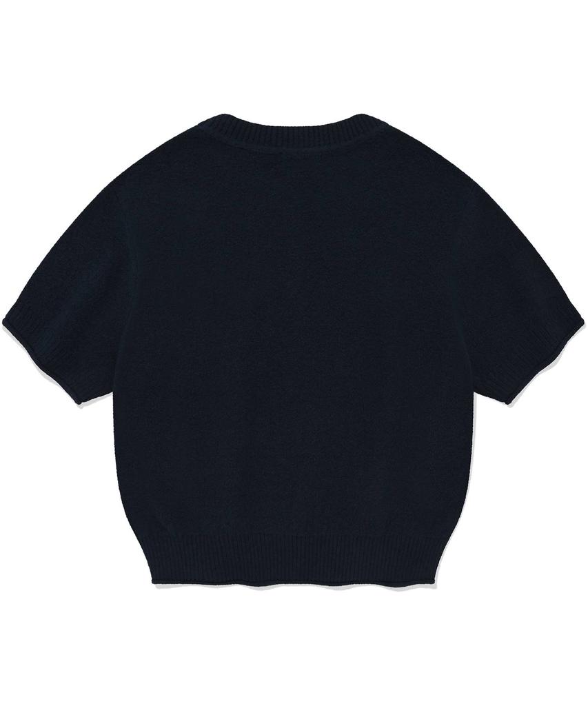 COVERNAT WOMAN Round Boucle Short Sleeve Knit Navy
