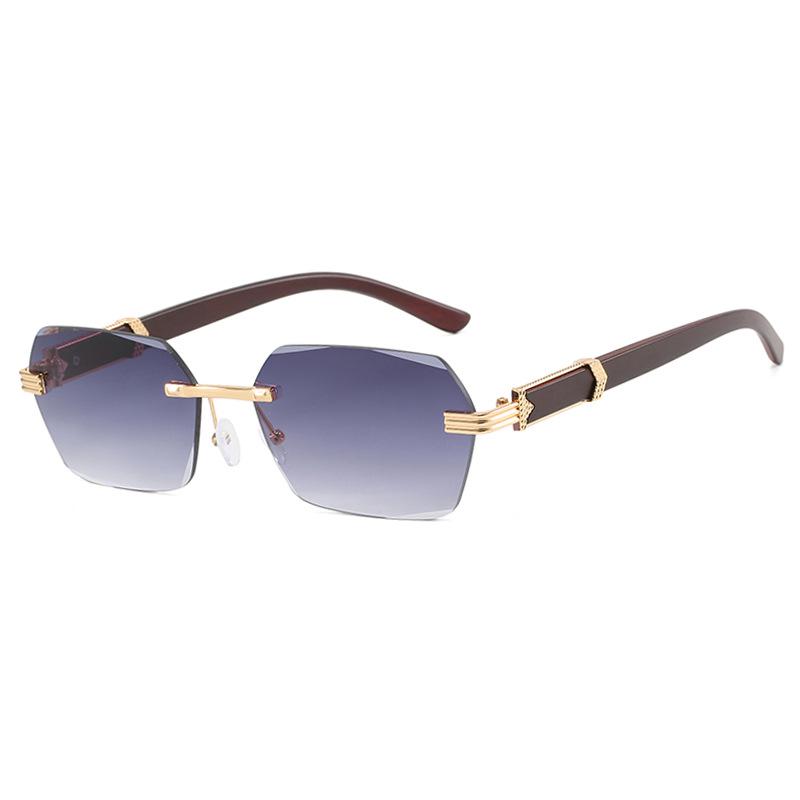 Трендовые безободковые солнцезащитные очки неправильной квадратной формы с маленькими дужками под дерево