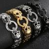 Punk Rock Skull Bracelet For Men 316L Stainless Steel Skull Charm Double Link Chain Men's Bracelets Male Gothic On Hand Jewelry