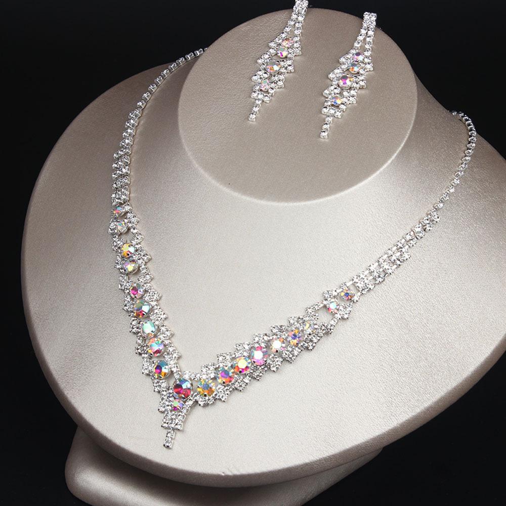 Fashion Rhinestone Necklace Earrings Jewelry Set Women'S Clavicle Chain Banquet Accessories