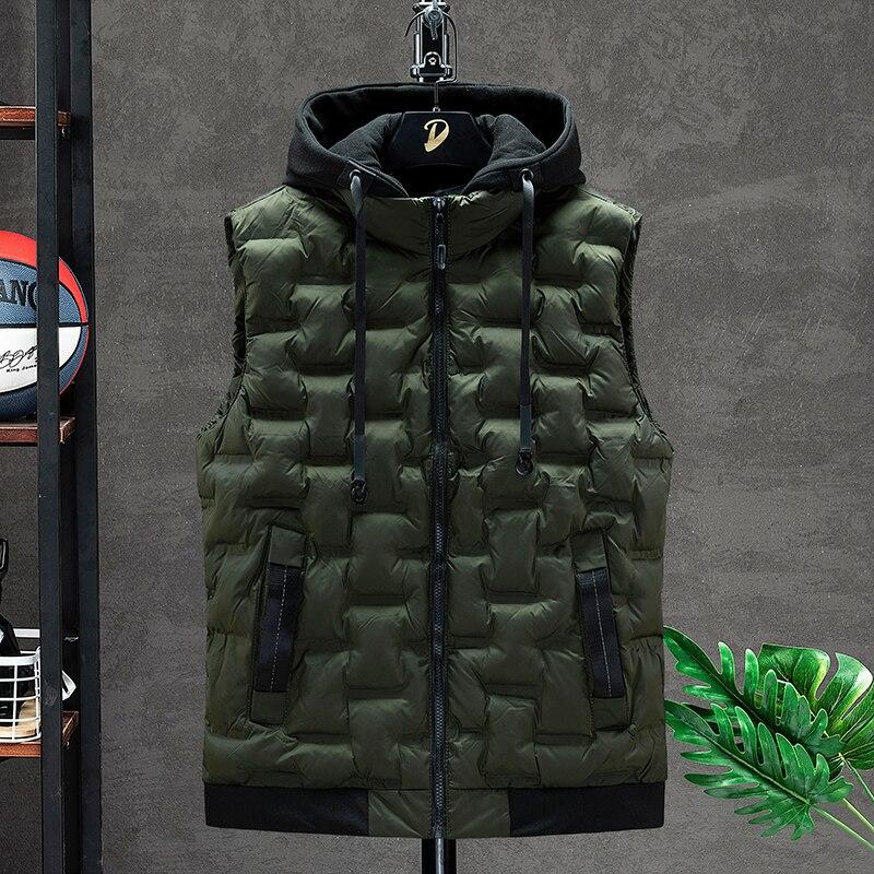 2021Down Vest Men Casual Waistcoat Sleeveless Jackets Men Hooded Vest